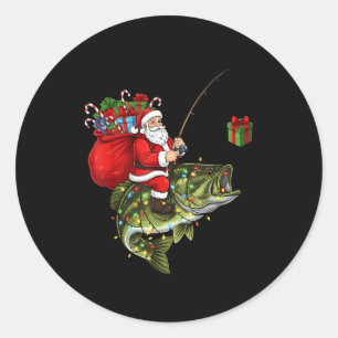 Santa Riding B Fish Christmas Fishing Funny Xmas P Classic Round Sticker
