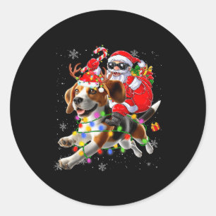 Santa Riding Beagle Christmas Lights Funny Dog Xma Classic Round Sticker