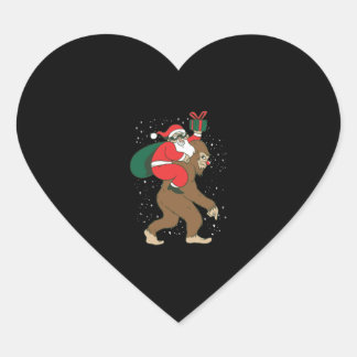 Santa Riding Bigfoot Funny Yeti Christmas design Heart Sticker