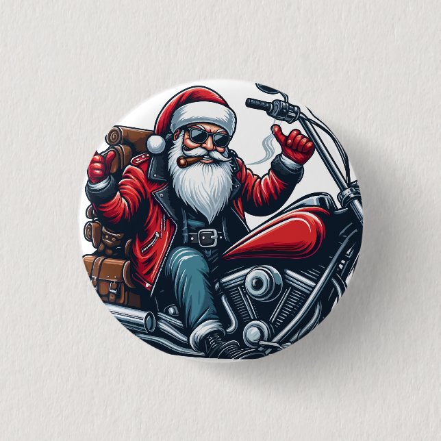 Santa Riding Bike  1 Inch Round Button (Front)