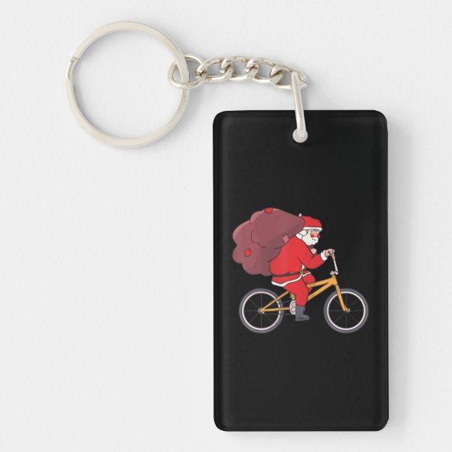 Santa Riding Bike Christmas Funny X-Mas Bicycle Keychain (Front)