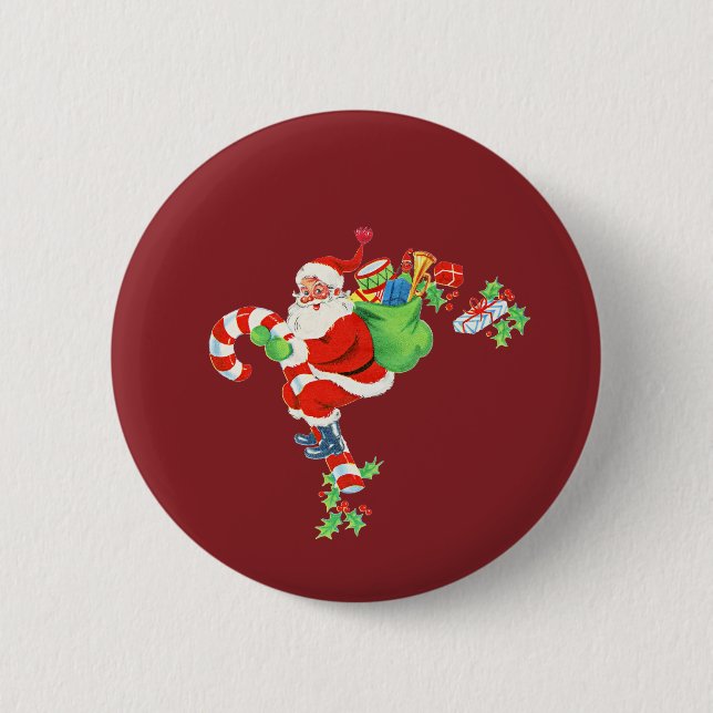 Santa Riding Candy Cane 2 Inch Round Button (Front)