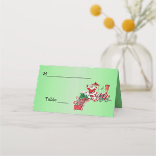 Santa Riding Christmas Train Candy Wheels Green Place Card
