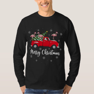Santa Riding Christmas Tree Truck Flamingo Bird Ch T-Shirt