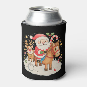 Santa Riding Cute Horse Christmas Holiday Xmas Can Cooler