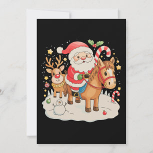 Santa Riding Cute Horse Christmas Holiday Xmas Card