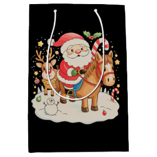 Santa Riding Cute Horse Christmas Holiday Xmas Medium Gift Bag