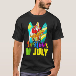 Santa Riding Dinosaur Christmas July  Summer Surfi T-Shirt