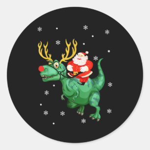 Santa Riding Dinosaur Funny Merry Christmas Lover  Classic Round Sticker