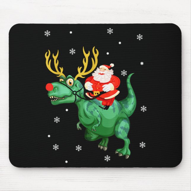 Santa Riding Dinosaur Funny Merry Christmas Lover  Mouse Pad (Front)