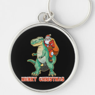 Santa Riding Dinosaur Keychain