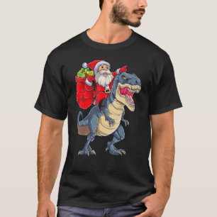 Santa Riding Dinosaur rex Christmas Boys Men Xmas T-Shirt