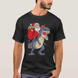Santa Riding Dinosaur Rex Christmas Boys Men Xmas  T-Shirt