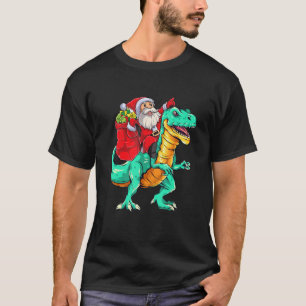 Santa Riding Dinosaur rex   Christmas T-Shirt