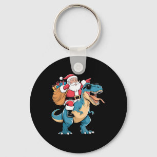 Santa Riding Dinosaur T Rex Christmas Boys Men Gir Keychain