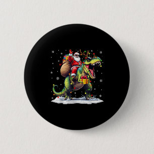 Santa Riding Dinosaur T Rex Christmas Boys Men Xma 2 Inch Round Button