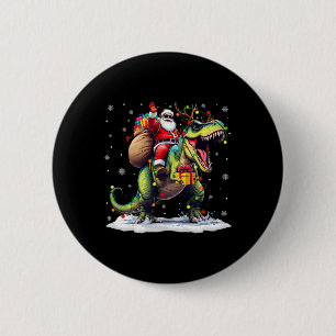 Santa Riding Dinosaur T Rex Christmas Boys Men Xma 2 Inch Round Button