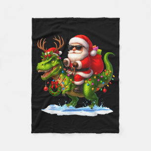 Santa Riding Dinosaur T Rex Christmas Boys Men Xma Fleece Blanket