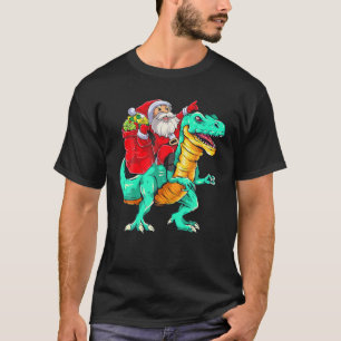 Santa Riding Dinosaur T Rex Christmas Boys Men Xma T-Shirt