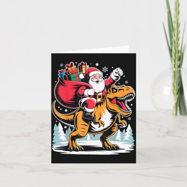 Santa Riding Dinosaur T Rex Christmas Boys Xmas  Card (Front)
