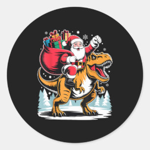 Santa Riding Dinosaur T Rex Christmas Boys Xmas  Classic Round Sticker