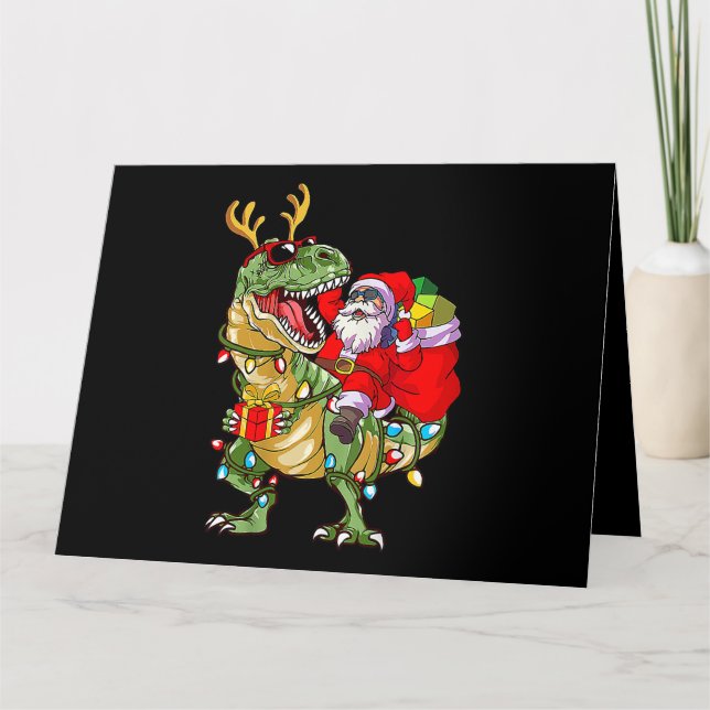 Santa Riding Dinosaur T Rex Christmas Funny Xmas K Card (Front)
