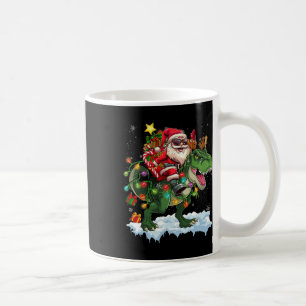 Santa Riding Dinosaur T Rex Christmas Tree Lights  Coffee Mug