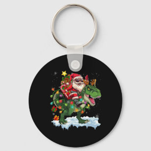 Santa Riding Dinosaur T Rex Christmas Tree Lights Keychain