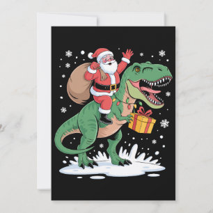 Santa Riding Dinosaur T Rex Christmas Xmas Holiday Card
