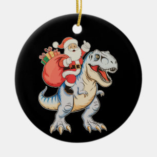 Santa Riding Dinosaur T Rex Christmas Xmas Holiday Ceramic Ornament