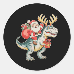 Santa Riding Dinosaur T-Rex Christmas Xmas Holiday Classic Round Sticker
