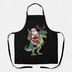 Santa Riding Dinosaur T-Rex Christmas Xmas Squad Apron