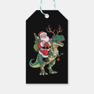 Santa Riding Dinosaur T-Rex Christmas Xmas Squad Gift Tags