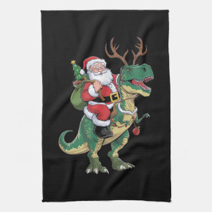 Santa Riding Dinosaur T-Rex Christmas Xmas Squad Kitchen Towel