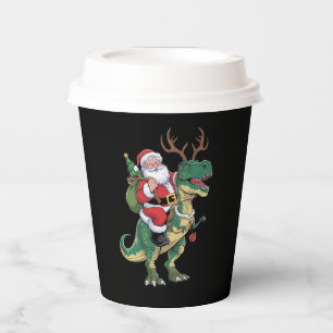 Santa Riding Dinosaur T-Rex Christmas Xmas Squad Paper Cups