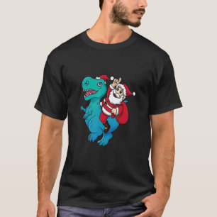 Santa Riding Dinosaur T Rex Christmas Xmas T-Shirt