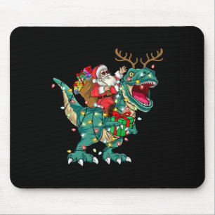 Santa Riding Dinosaur T rex Deer Kids Boys Men Chr Mouse Pad