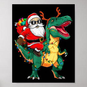 Santa Riding Dinosaur T Rex Funny Christmas Kids B Poster