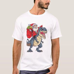 Santa Riding Dinosaur T rex T Shirt Christmas Gift