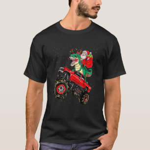 Santa Riding Dinosaur Trex Monster Truck Boys Kids T-Shirt