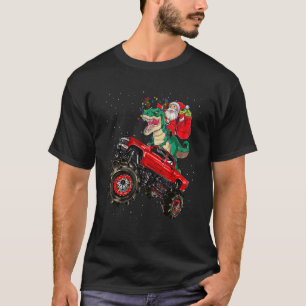 Santa Riding Dinosaur Trex Monster Truck Boys Kids T-Shirt