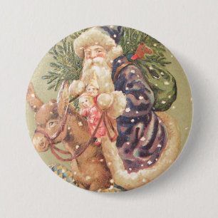 Santa Riding Donkey 3 Inch Round Button
