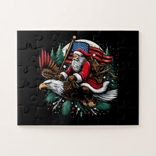 Santa Riding Eagle USA Flag Christmas Jigsaw Puzzle
