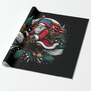 Santa Riding Eagle USA Flag Christmas Wrapping Paper
