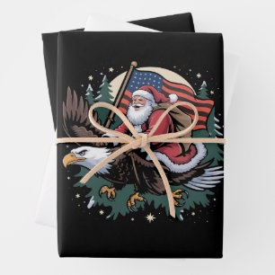Santa Riding Eagle USA Flag Christmas  Wrapping Paper Sheet