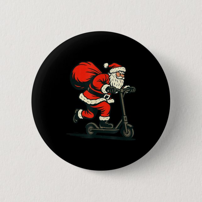 Santa Riding Electric Scooter  2 Inch Round Button (Front)