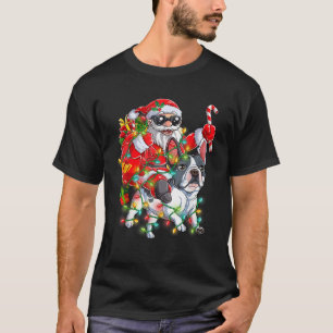 Santa Riding Frenchie Dog Christmas Tree Lights Xm T-Shirt