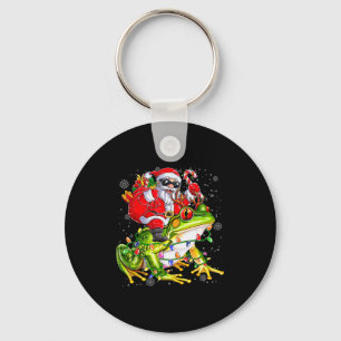 Santa Riding Frog Christmas Lights Funny Xmas Tree Keychain
