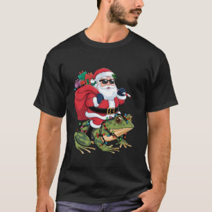 Santa Riding Frog Xmas Lighting Frog Christmas T-Shirt
