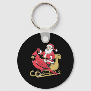 Santa Riding Giant Cardinal Bird For Christmas Lov Keychain